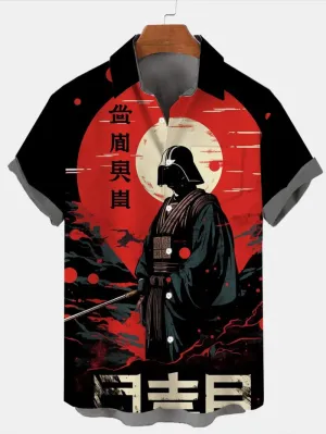 Trendy Samurai Print Short Sleeve Shirt