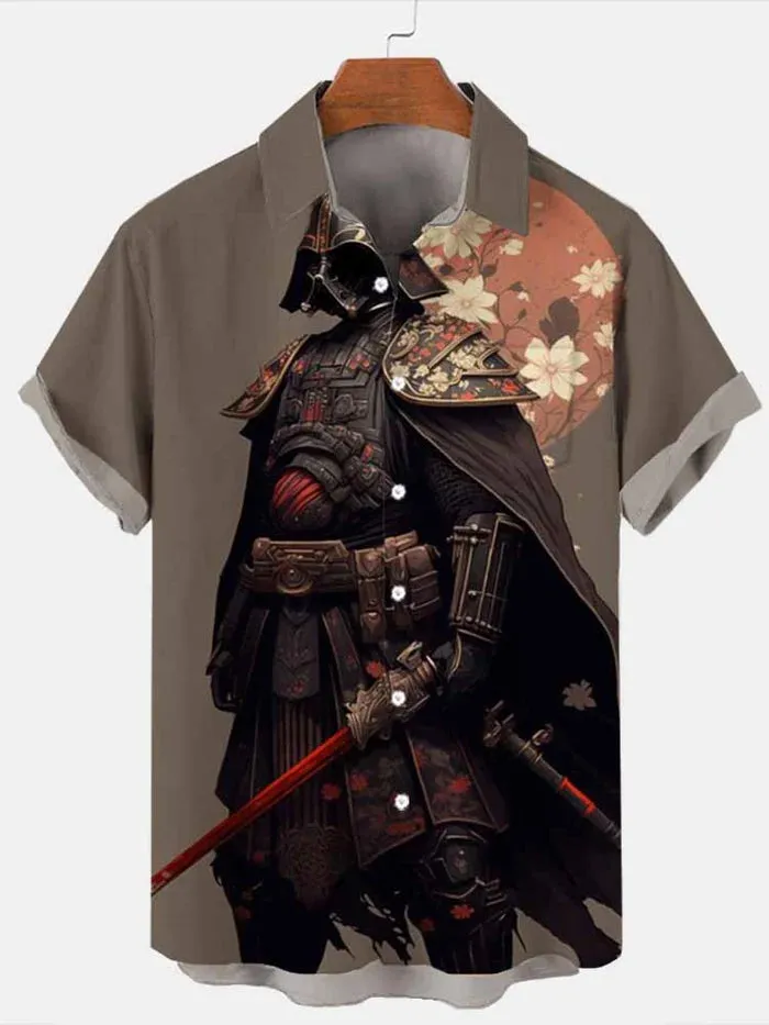 Trendy Samurai Print Short Sleeve Shirt