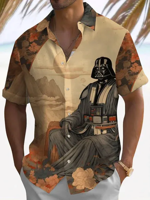 Trendy Samurai Print Short Sleeve Shirt