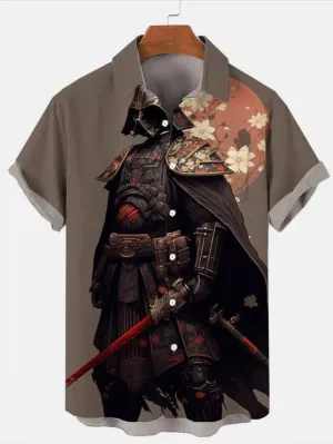 Trendy Samurai Print Short Sleeve Shirt