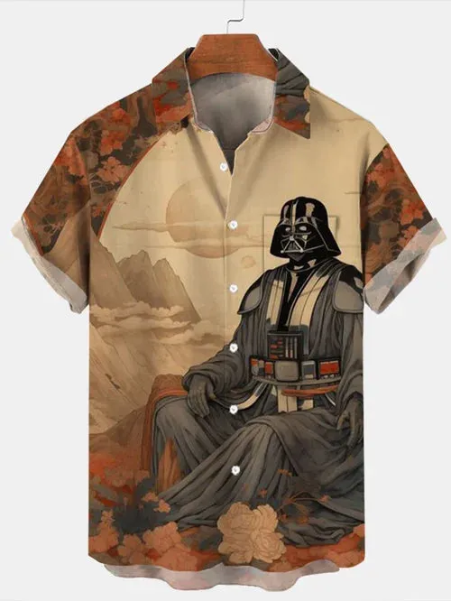 Trendy Samurai Print Short Sleeve Shirt