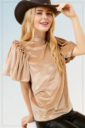 Tripp Velvet Short Puff Sleeve Top - Champagne