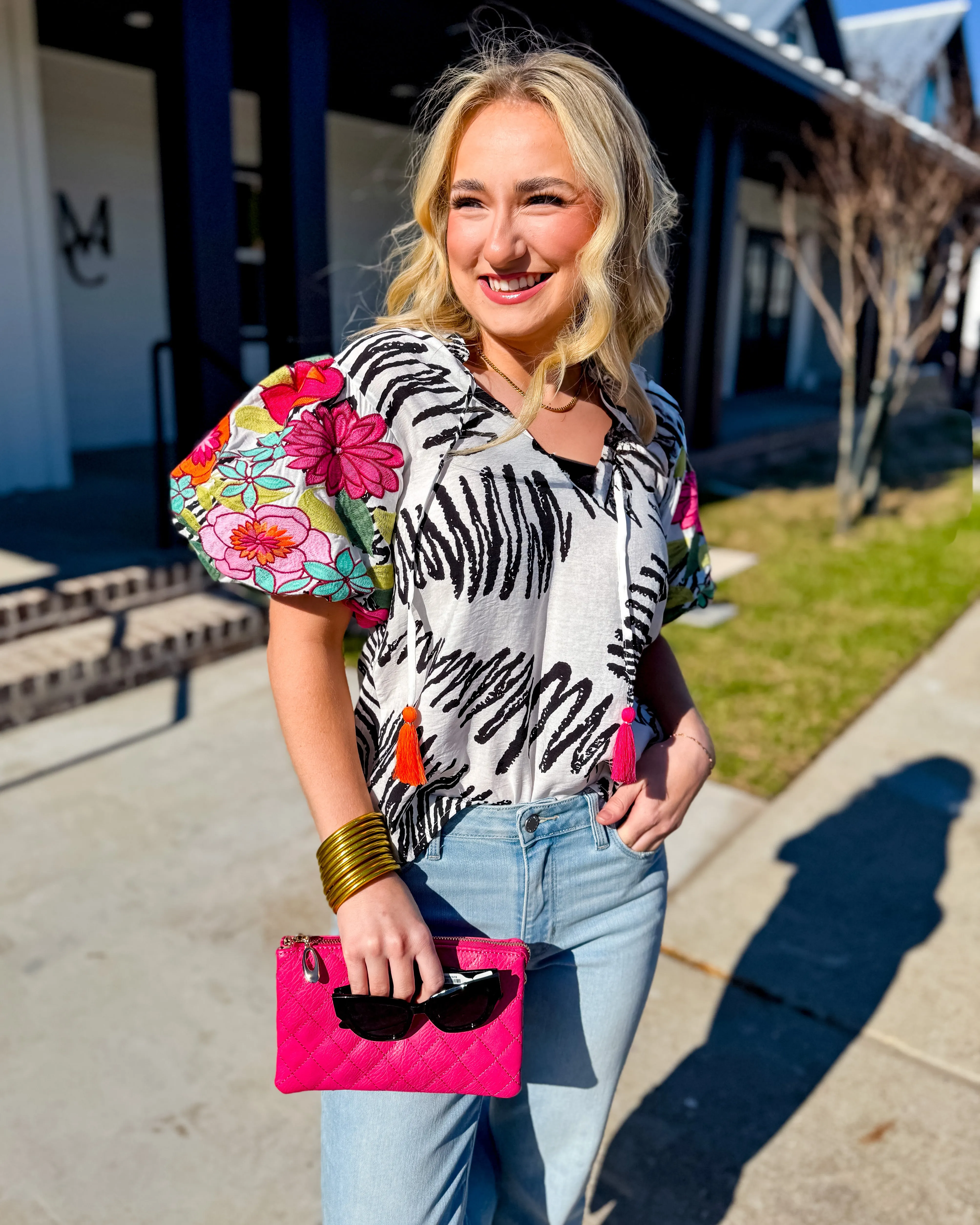 Tropical Pop Puff Sleeve Top