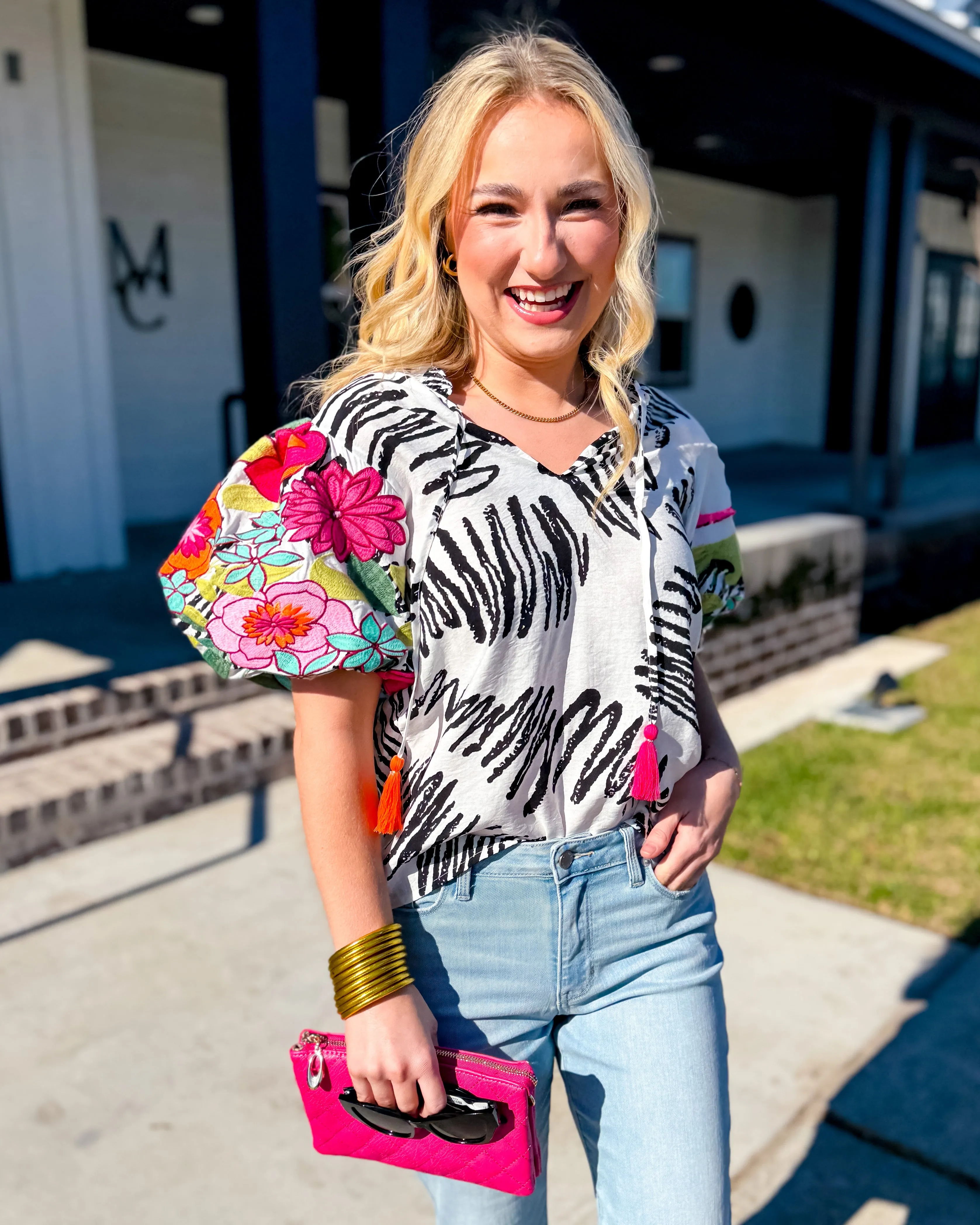 Tropical Pop Puff Sleeve Top