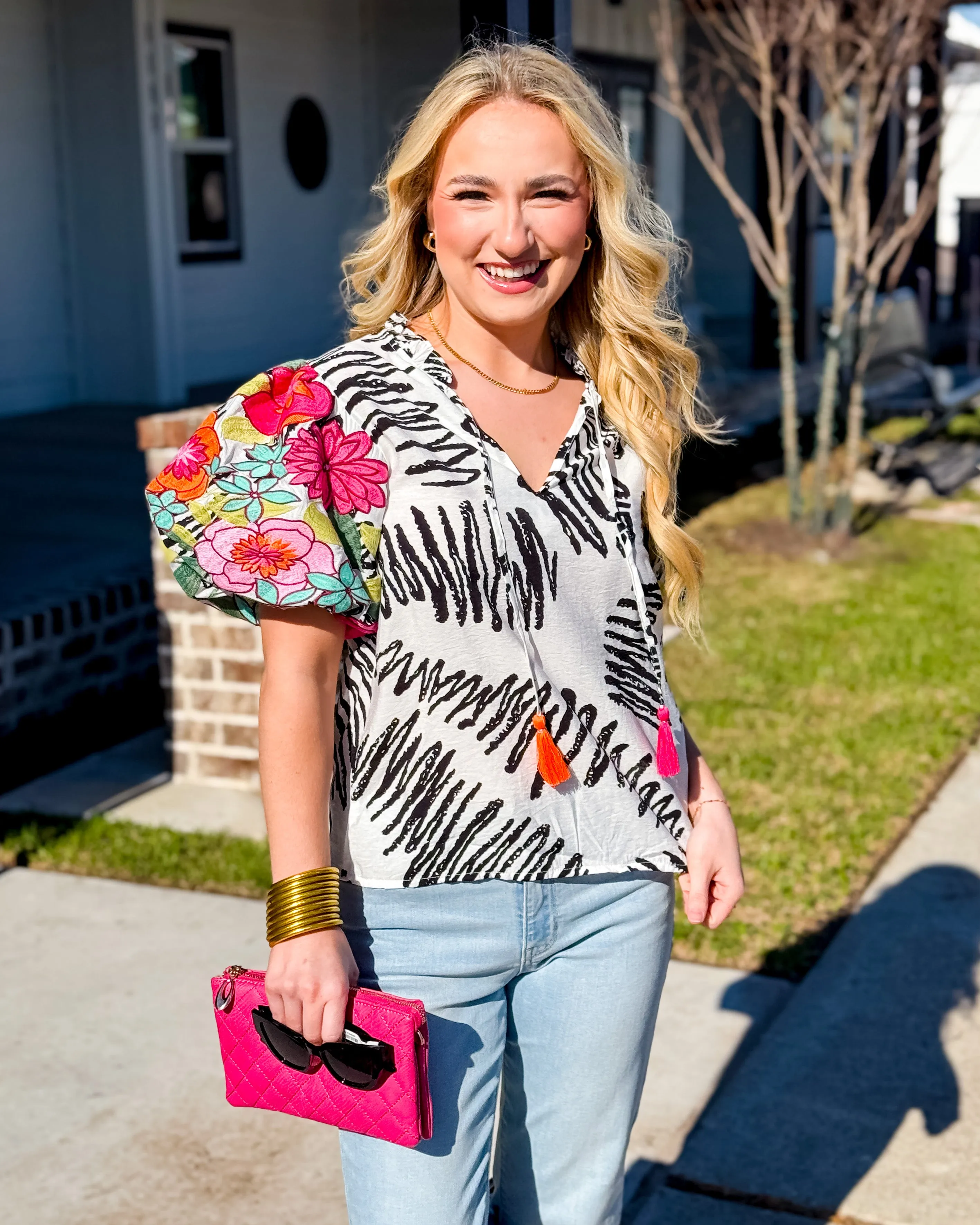 Tropical Pop Puff Sleeve Top