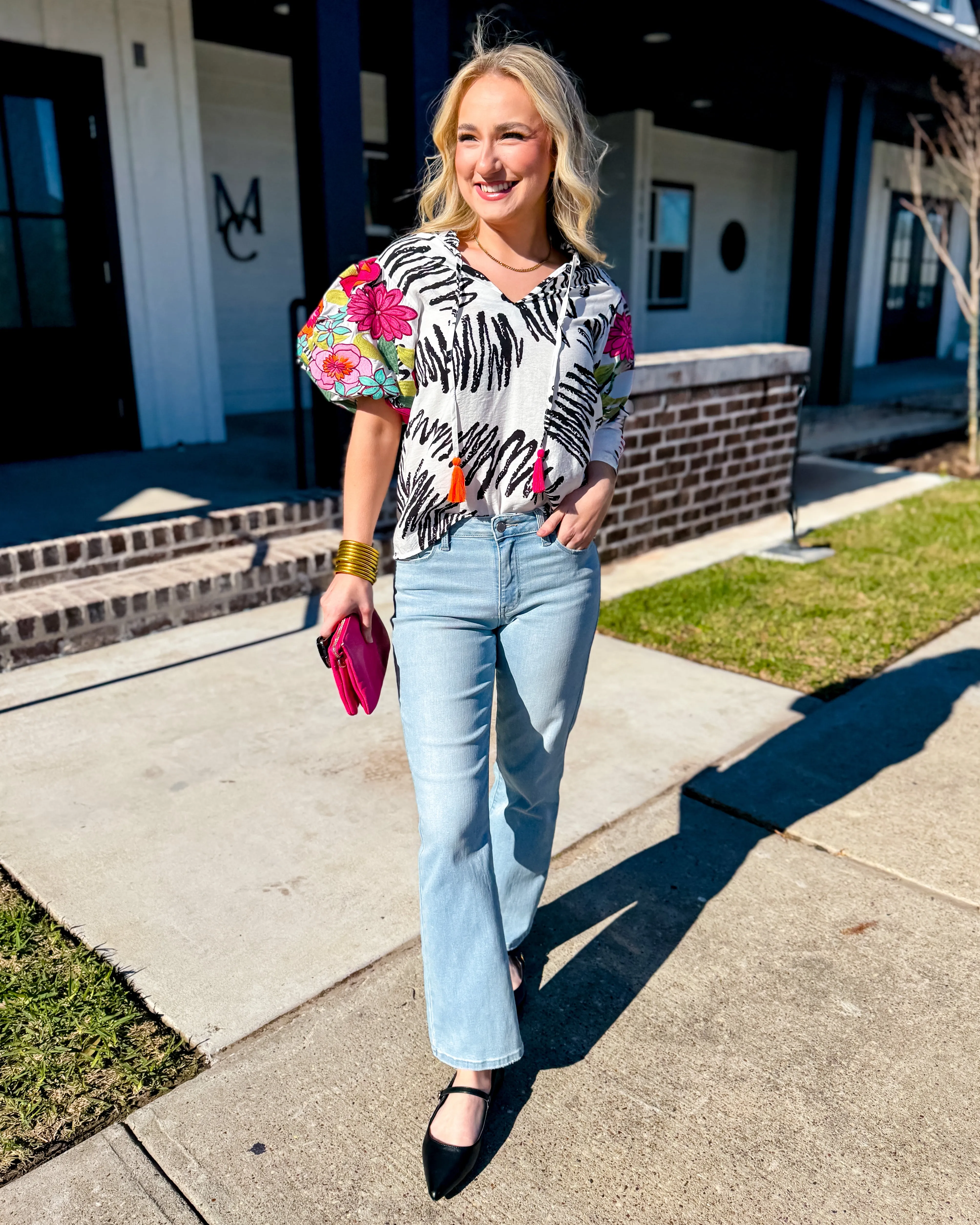 Tropical Pop Puff Sleeve Top