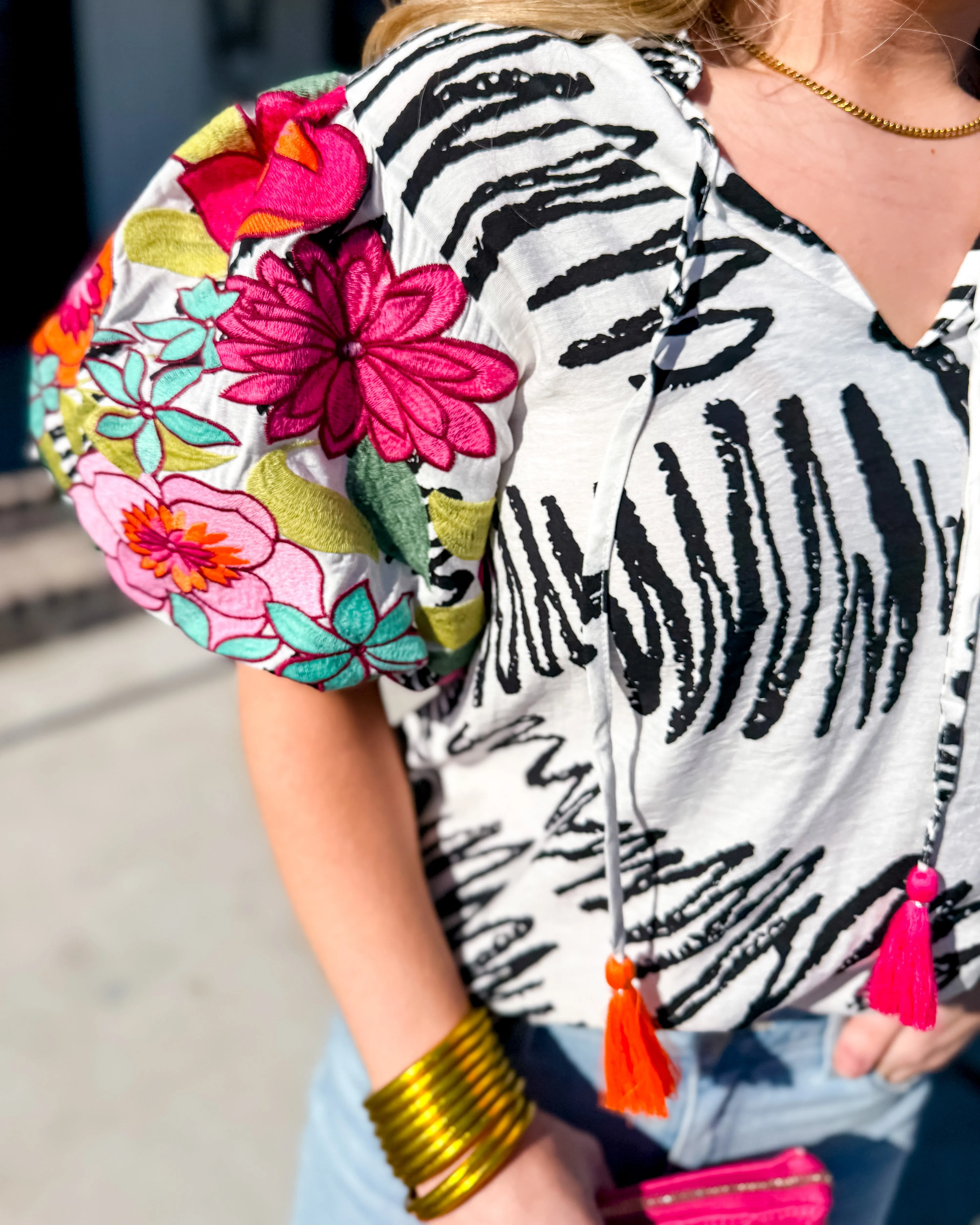 Tropical Pop Puff Sleeve Top