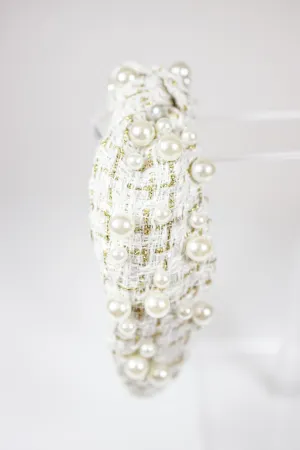 Tweed and Pearl Knotted Headband