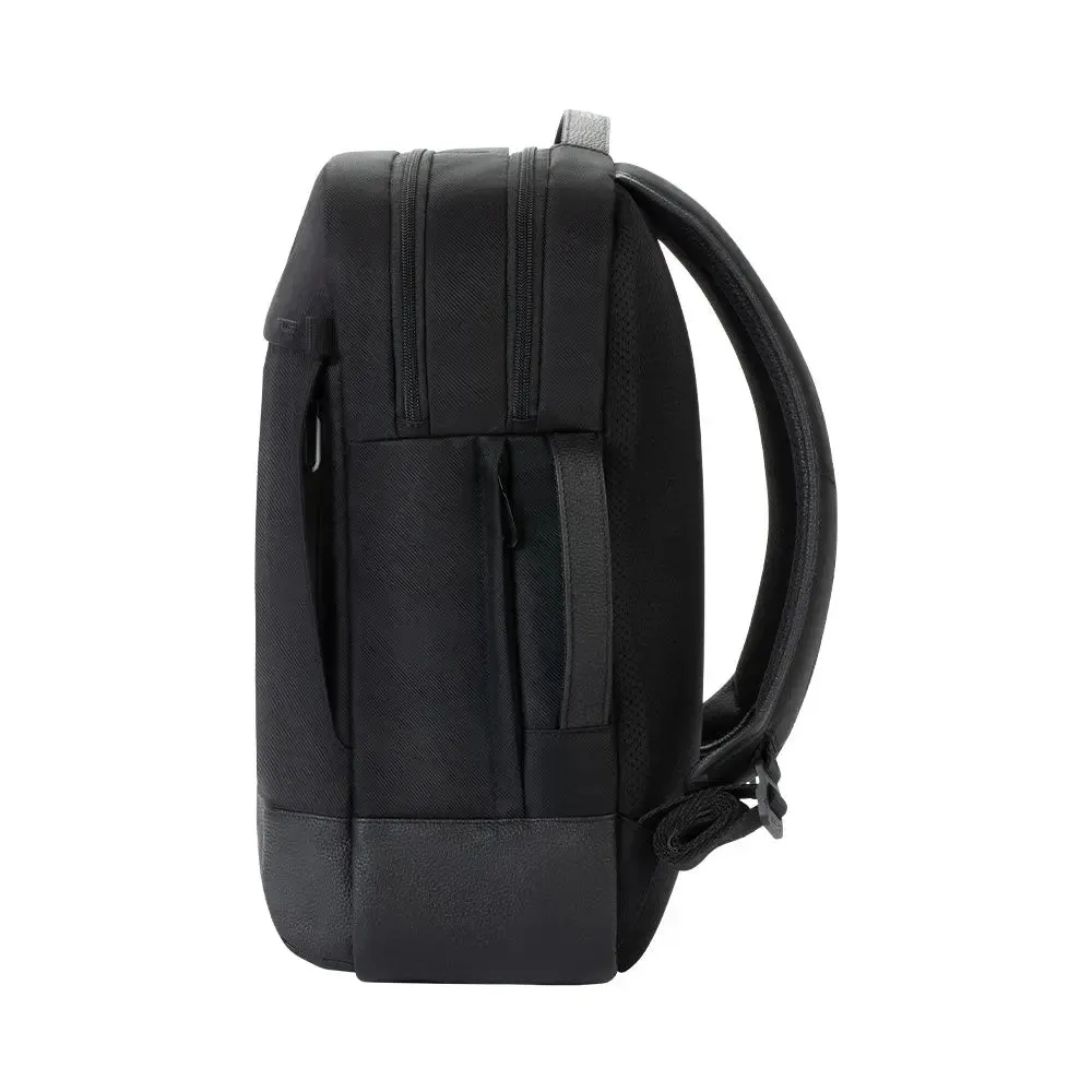 Twill & Leather Backpack with Pebbled Leather