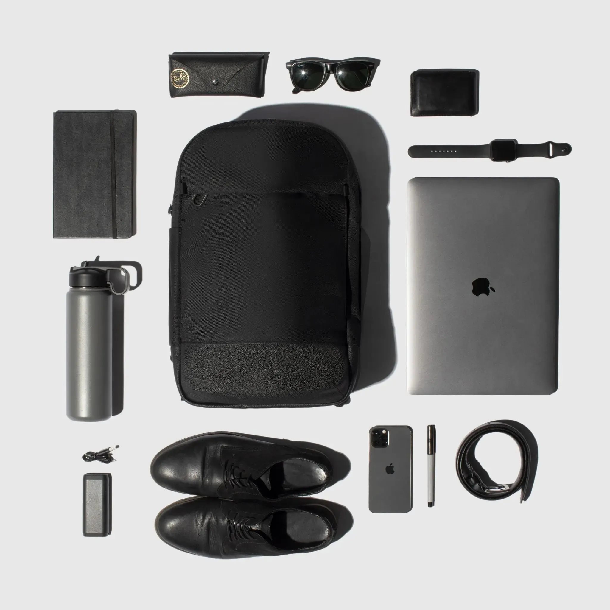 Twill & Leather Backpack with Pebbled Leather