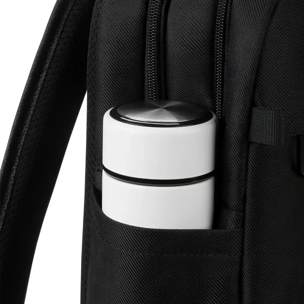 Twill & Leather Backpack with Pebbled Leather