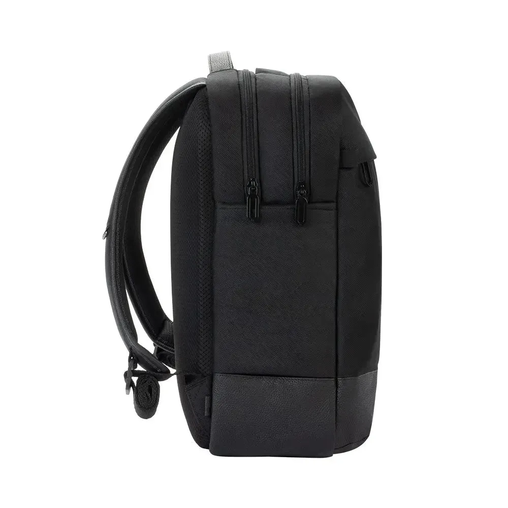 Twill & Leather Backpack with Pebbled Leather