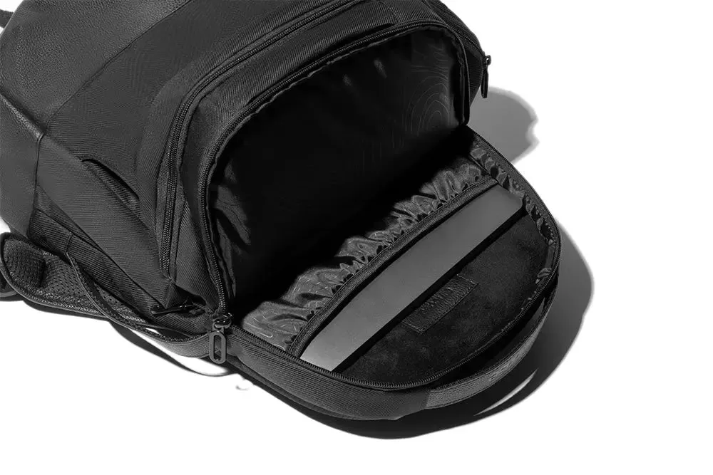 Twill & Leather Backpack with Pebbled Leather