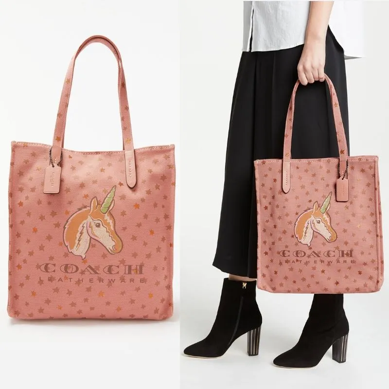 Unicorn Star Print Canvas Tote