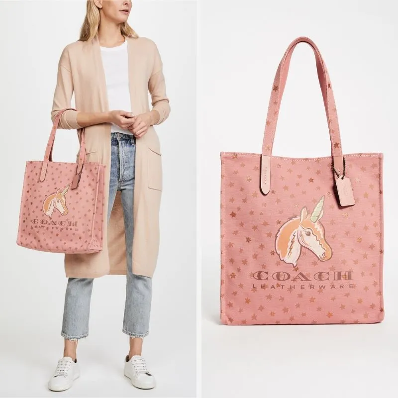 Unicorn Star Print Canvas Tote