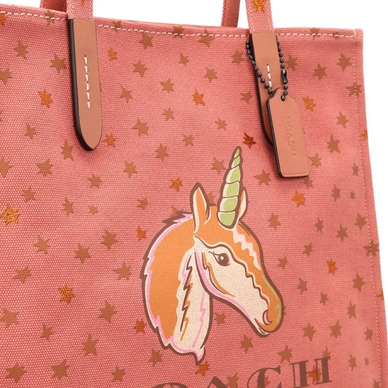 Unicorn Star Print Canvas Tote