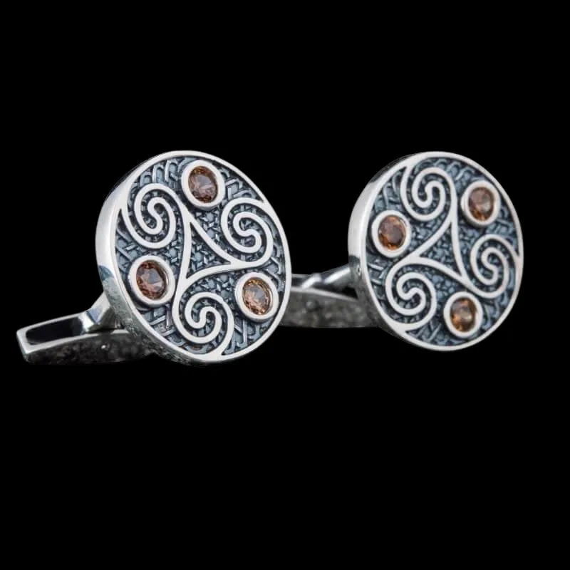 Unique Triskelion Symbol Silver Sterling Cufflinks