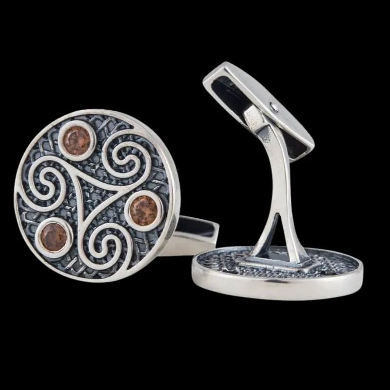 Unique Triskelion Symbol Silver Sterling Cufflinks