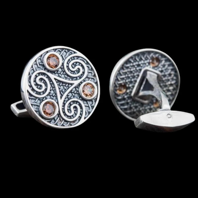 Unique Triskelion Symbol Silver Sterling Cufflinks