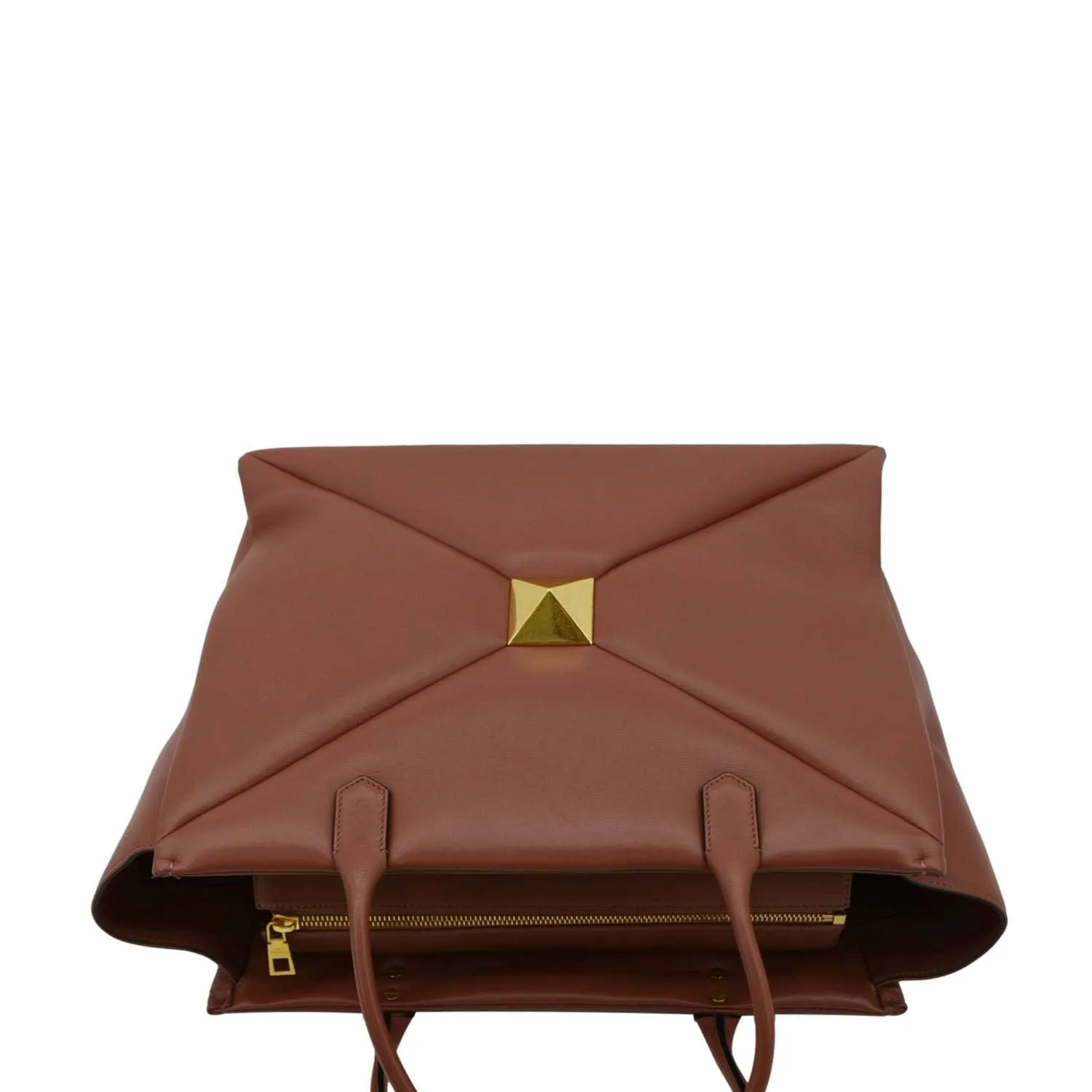 VALENTINO GARAVANI One Stud Large Nappa leather Tote Bag Chestnut Brown