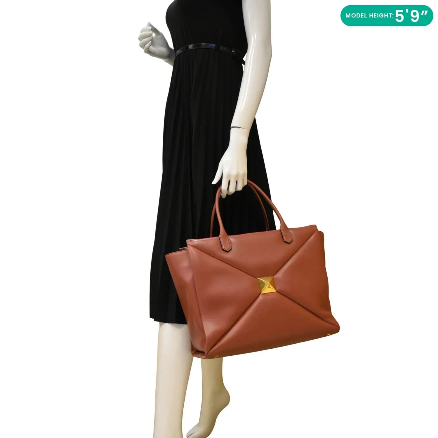 VALENTINO GARAVANI One Stud Large Nappa leather Tote Bag Chestnut Brown