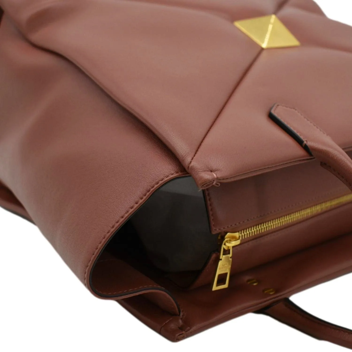 VALENTINO GARAVANI One Stud Large Nappa leather Tote Bag Chestnut Brown