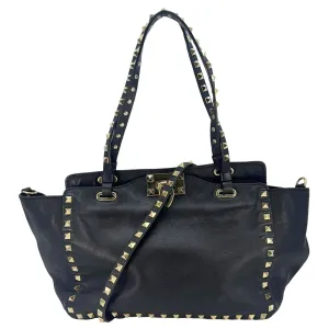 VALENTINO Garavani Rockstud Leather Tote Bag Black