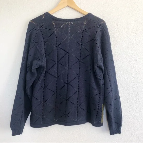 Vintage 90s Navy Blue Floral Cardigan Sweater
