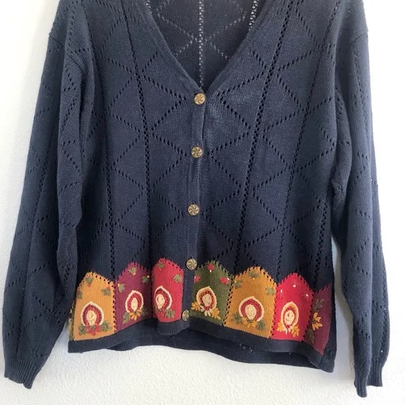 Vintage 90s Navy Blue Floral Cardigan Sweater
