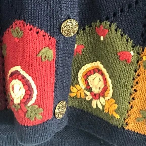 Vintage 90s Navy Blue Floral Cardigan Sweater