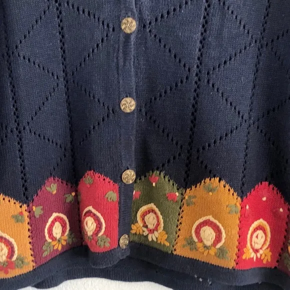 Vintage 90s Navy Blue Floral Cardigan Sweater