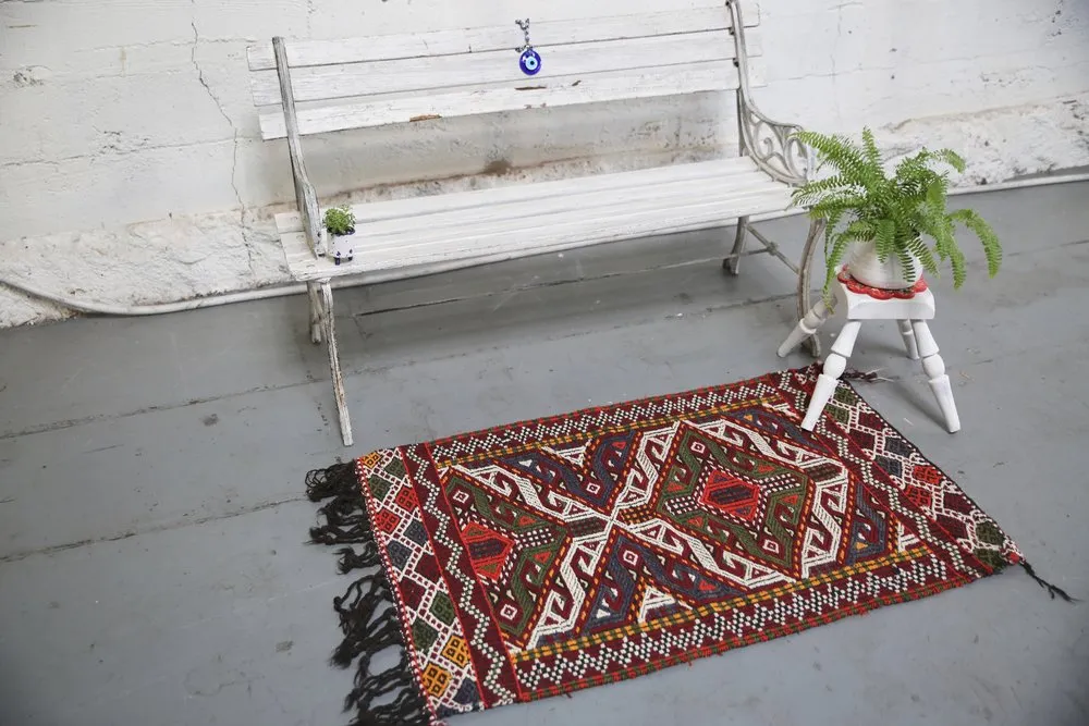 Vintage Mersin Mut Cicim Kilim Rug 2.3ftx3.8ft
