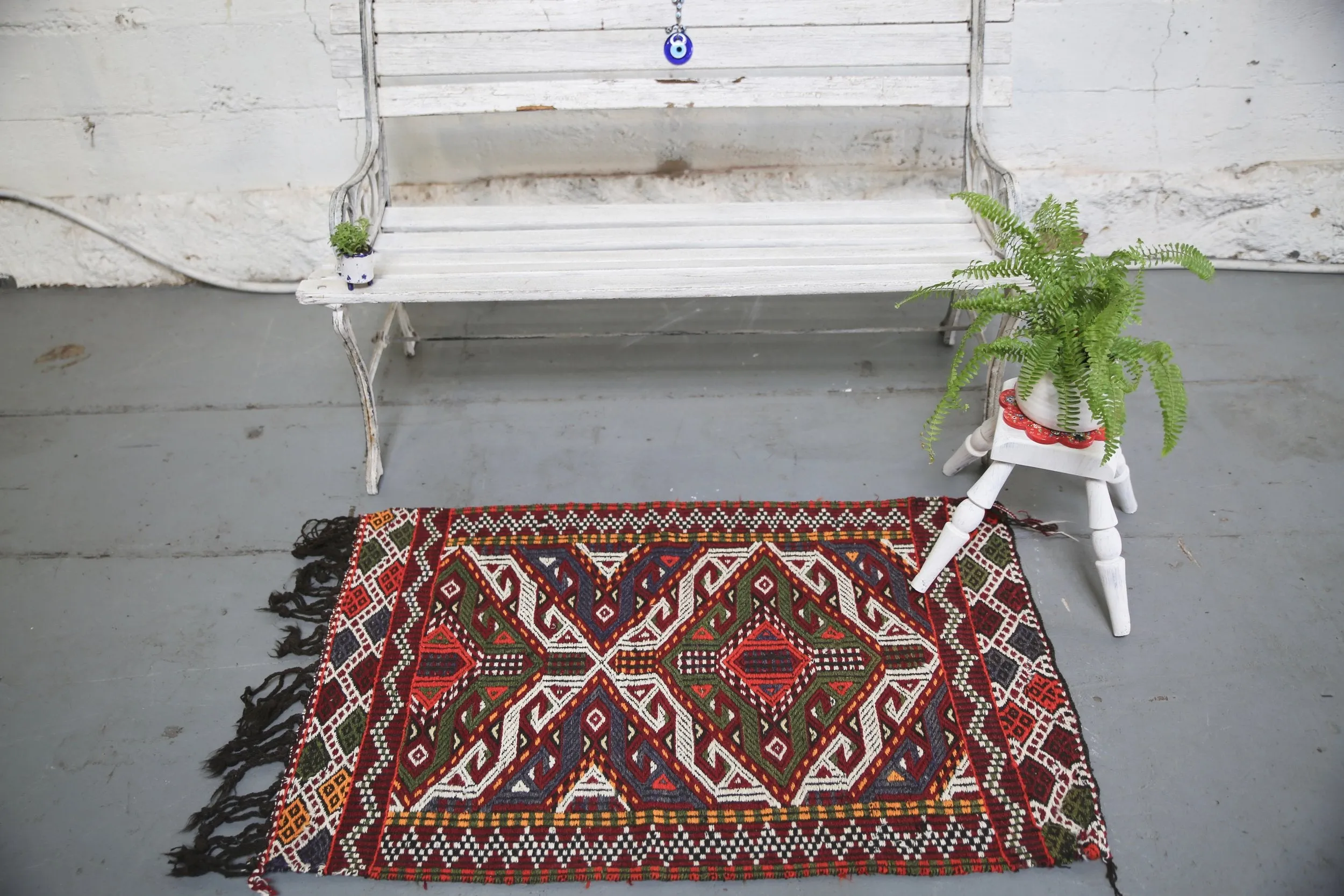 Vintage Mersin Mut Cicim Kilim Rug 2.3ftx3.8ft