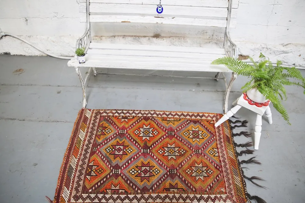 Vintage Mersin Mut Cicim Kilim Rug 2.4ftx3.8ft