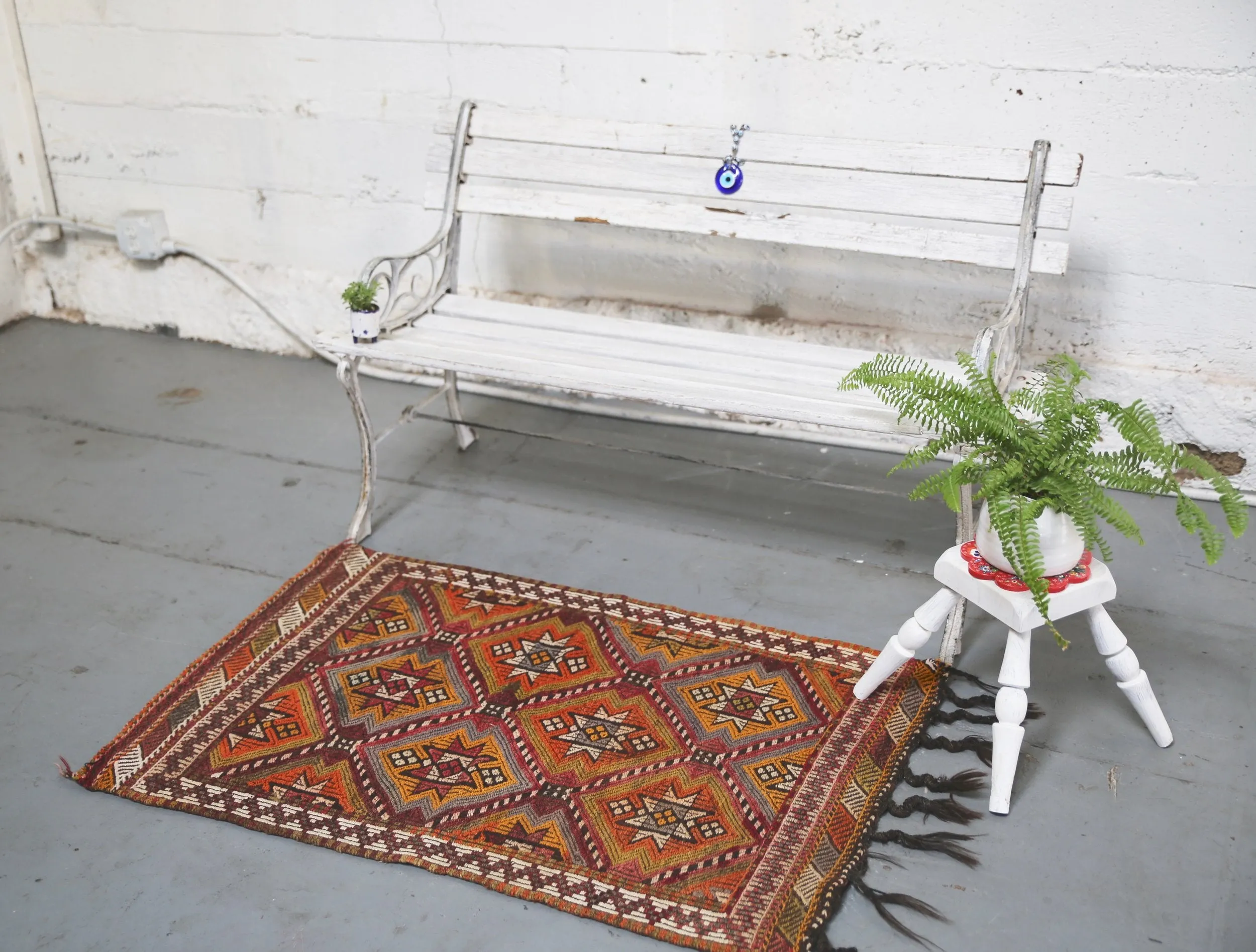 Vintage Mersin Mut Cicim Kilim Rug 2.4ftx3.8ft