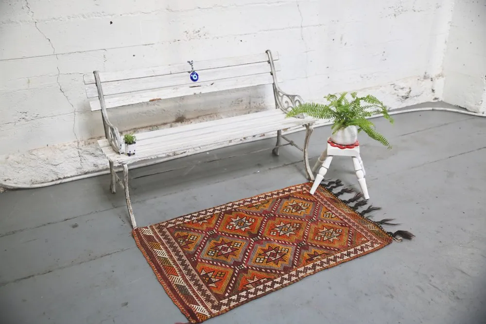 Vintage Mersin Mut Cicim Kilim Rug 2.4ftx3.8ft