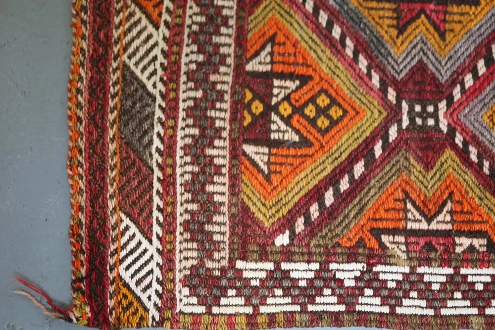 Vintage Mersin Mut Cicim Kilim Rug 2.4ftx3.8ft