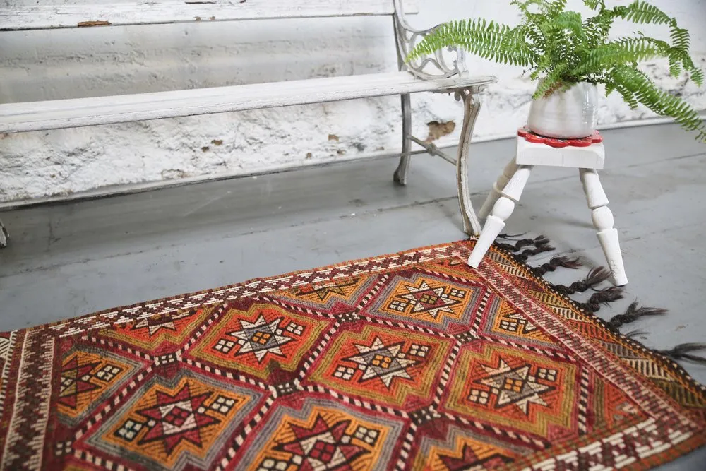 Vintage Mersin Mut Cicim Kilim Rug 2.4ftx3.8ft