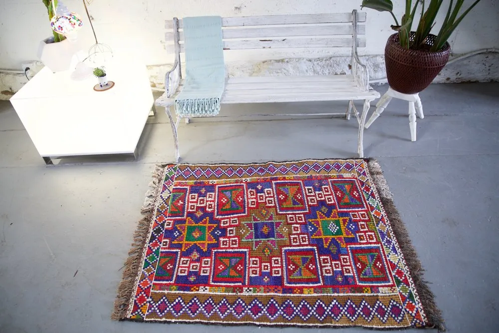 Vintage Mersin Mut Cicim Kilim Rug 3.3ftx4.2ft