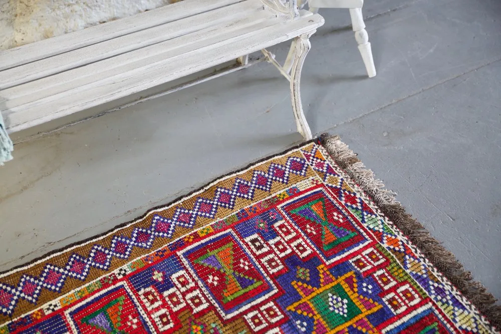 Vintage Mersin Mut Cicim Kilim Rug 3.3ftx4.2ft