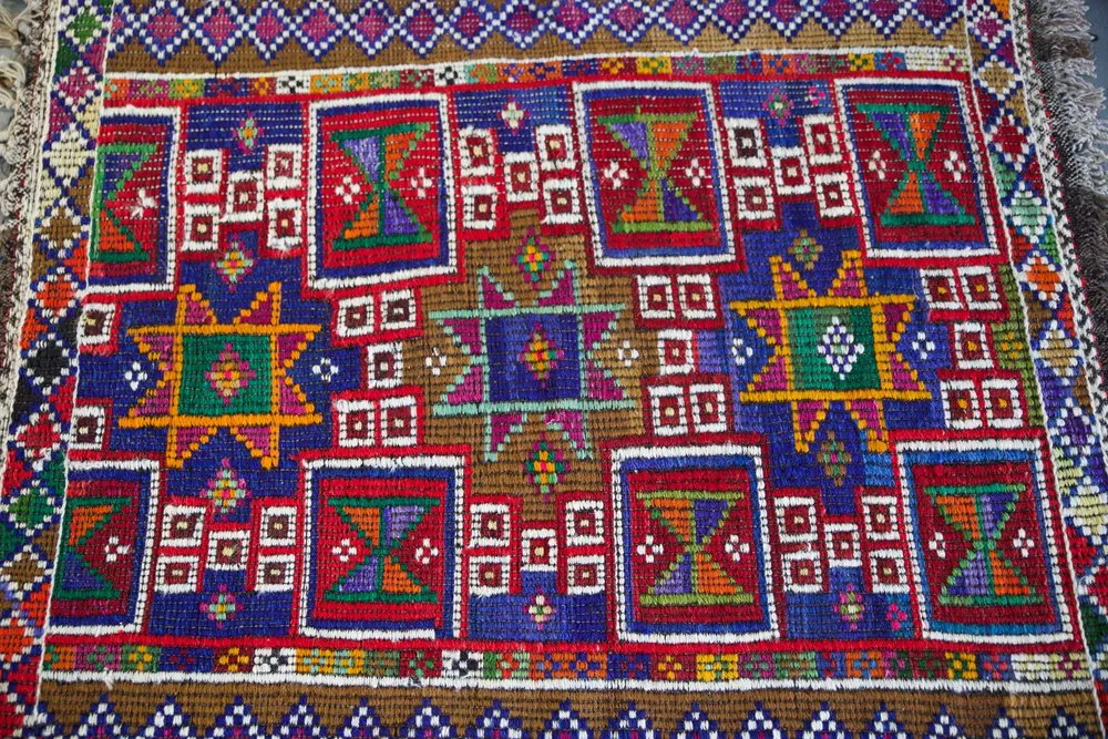 Vintage Mersin Mut Cicim Kilim Rug 3.3ftx4.2ft