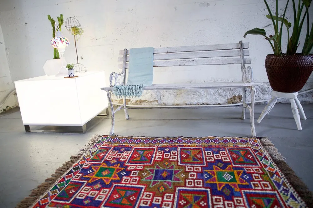 Vintage Mersin Mut Cicim Kilim Rug 3.3ftx4.2ft