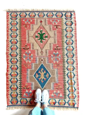 Vintage Mini Turkish Kilim Rug 3'3"x4'8"