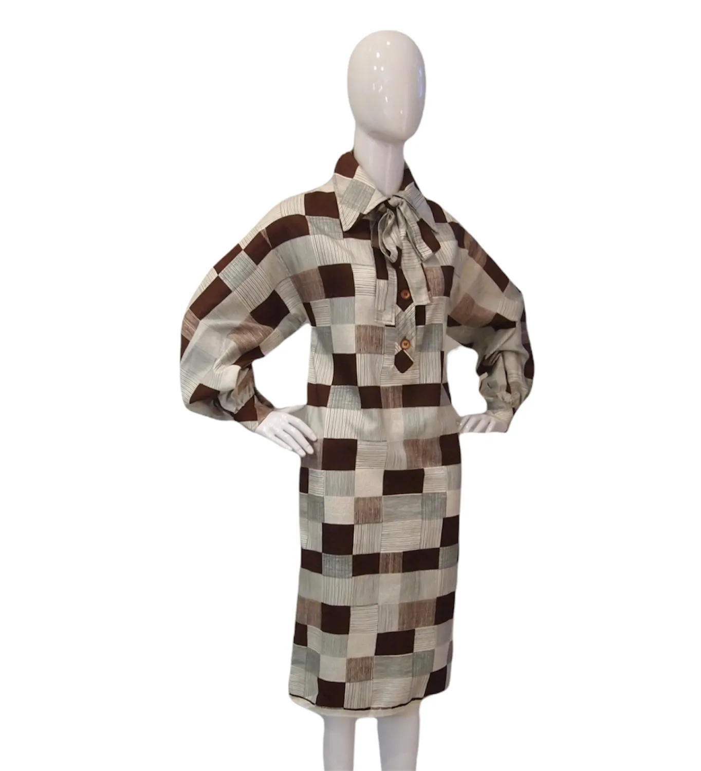Vintage Oscar De La Renta Brown Checks Dress