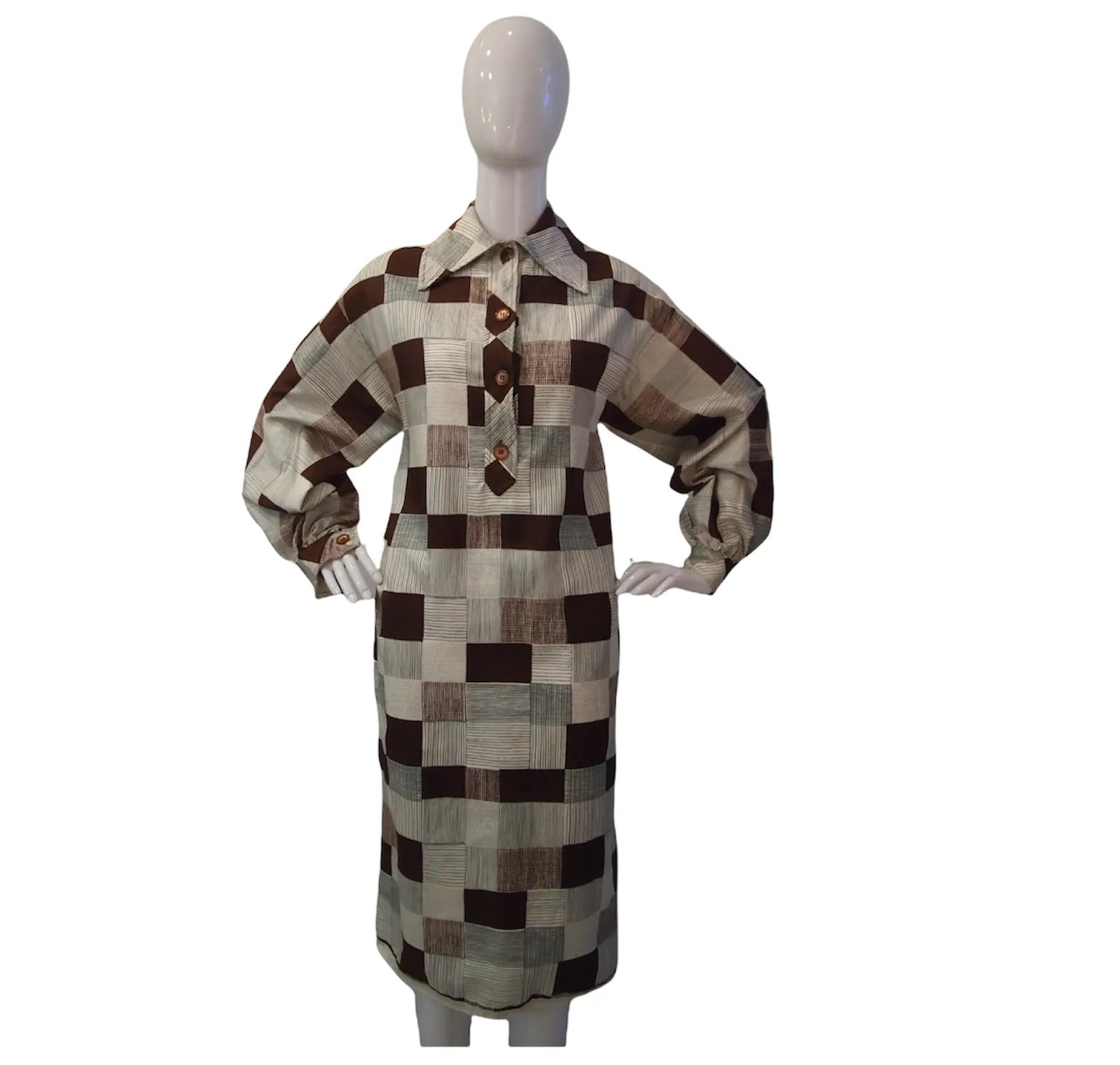 Vintage Oscar De La Renta Brown Checks Dress