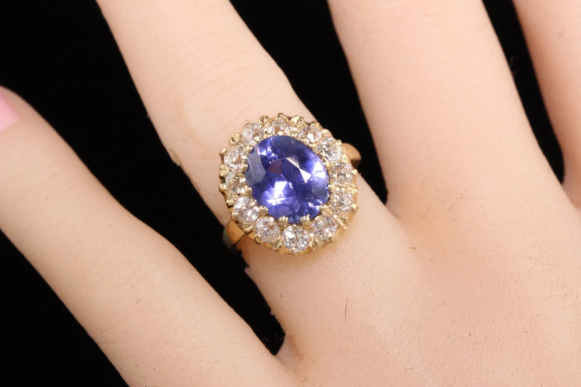 Vintage Retro 14K Yellow Gold Ceylon Sapphire and Diamond Engagement Ring - AGL