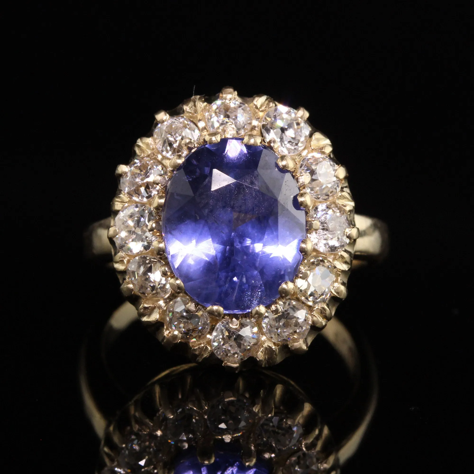 Vintage Retro 14K Yellow Gold Ceylon Sapphire and Diamond Engagement Ring - AGL