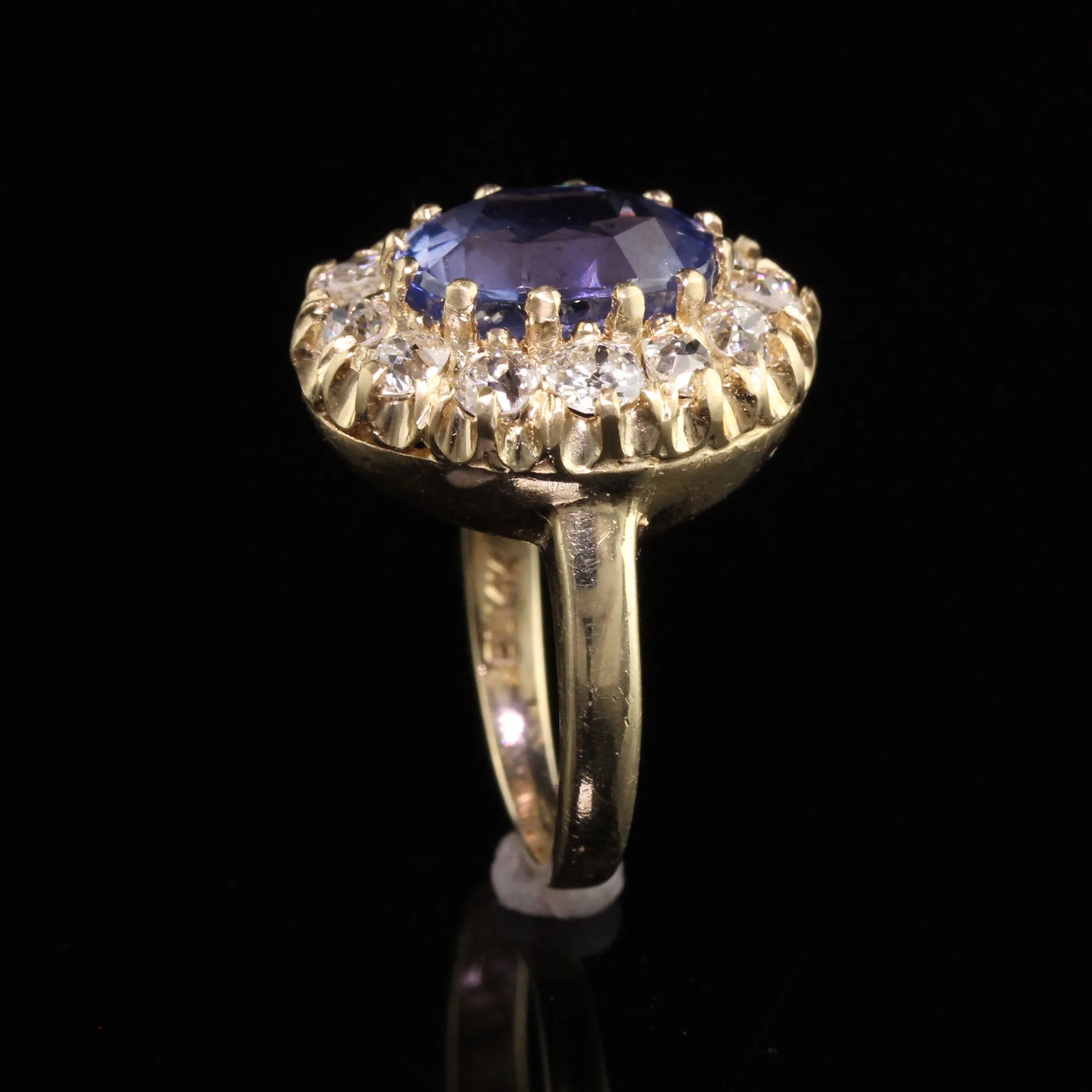 Vintage Retro 14K Yellow Gold Ceylon Sapphire and Diamond Engagement Ring - AGL