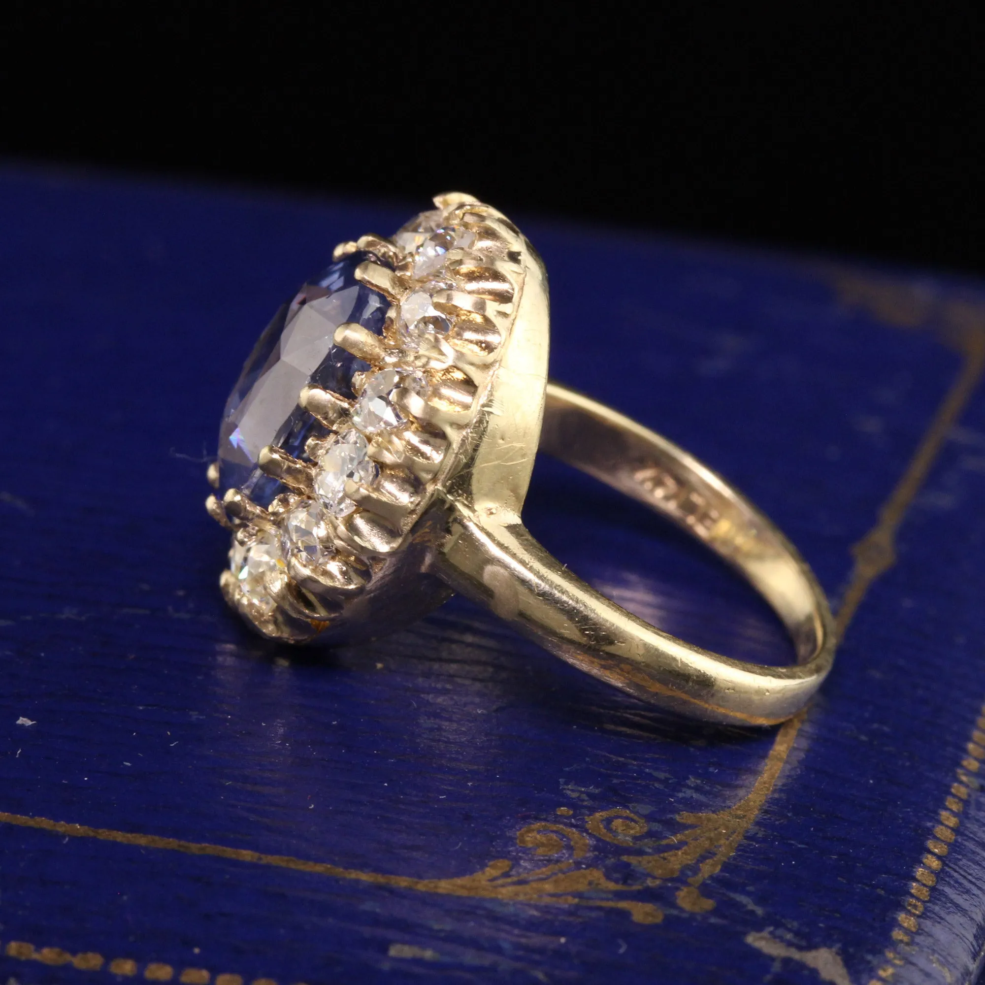 Vintage Retro 14K Yellow Gold Ceylon Sapphire and Diamond Engagement Ring - AGL