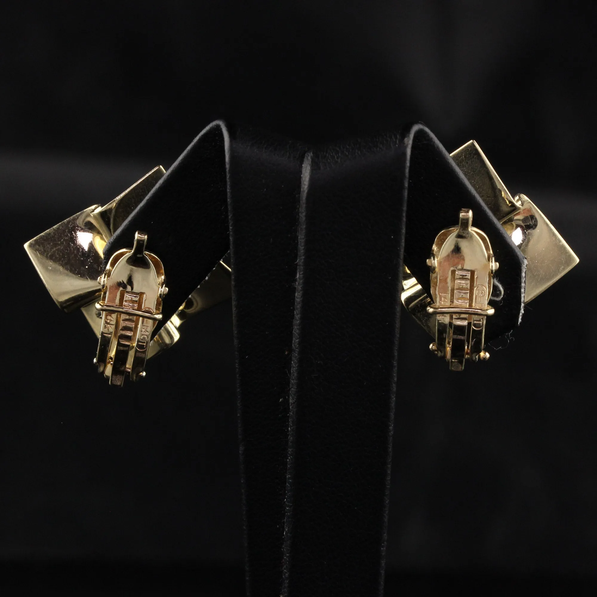 Vintage Retro 14K Yellow Gold Origami Pin Wheel Earrings